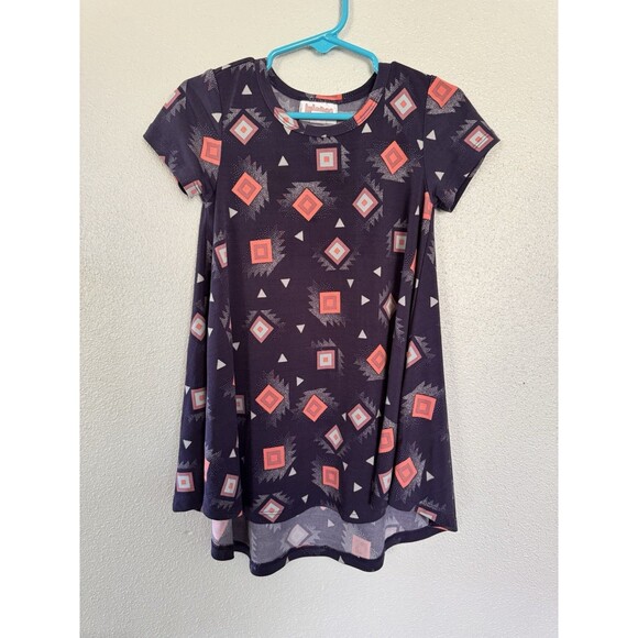 LuLaRoe Scarlett Girls Dress 2T Purple Geometric Pattern Short Sleeve - Picture 1 of 8